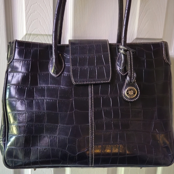 Dooney & Bourke Black Crocodile-Embossed Satchel - Picture 1 of 15
